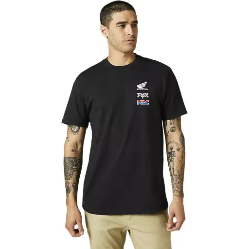 [29003-001-M] POLERA FOX MANGA CORTA HONDA WING PREMIUM NEGRO M